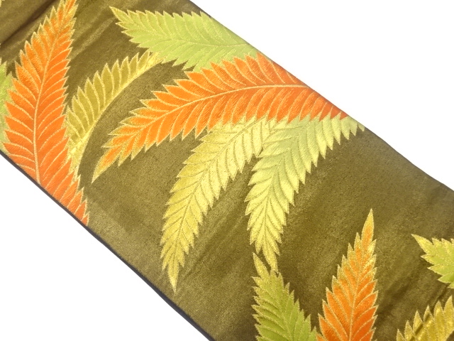 JAPANESE KIMONO / ANTIQUE FUKURO OBI / SILK / WOVEN FERN